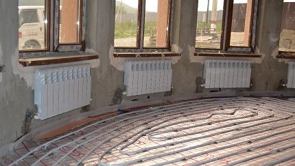 Mounting heating batteries in a large room