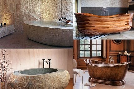 Vasche da bagno in pietra, rame e legno