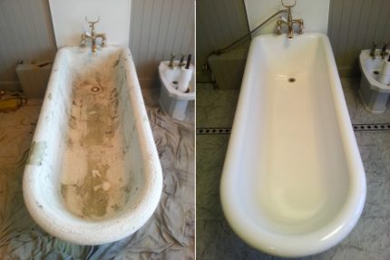 Baño antes y después de la recuperación.