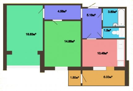 2 istabu dzīvokļa shēma