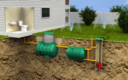 Scheme of a two-chamber septic tank