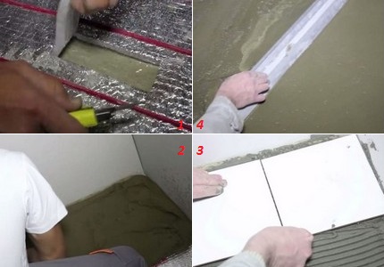 Stages of laying insulation and performing screed