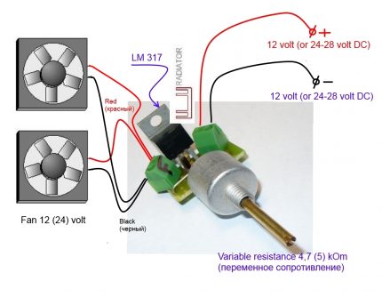 Circuitul de control al vitezei cu două ventilatoare