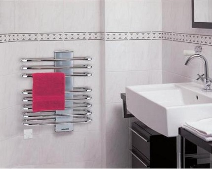 Heated towel rail in the bathroom