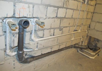 Installation of sewer pipes for plumbing installation