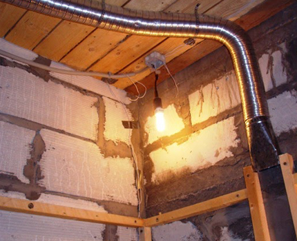 Installation of a ventilation duct in a bath