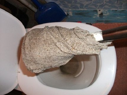 Cleaning the toilet with a rag