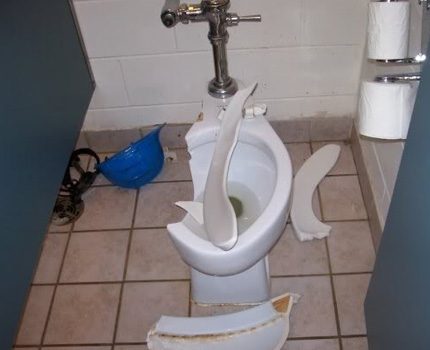 Éclats de toilette cassés