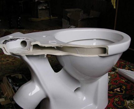 Toilet bowl badly damaged