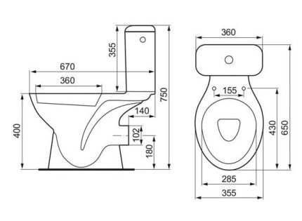 Scheme of the toilet with a horizontal pipe