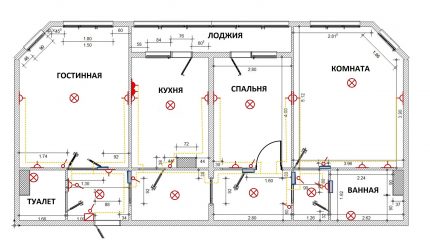 Wiring diagram in a three-room apartment