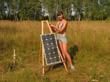 Home-made solar panel in the country
