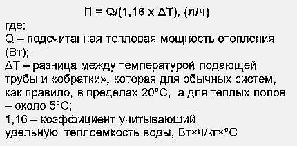 Fórmula para determinar el rendimiento de una bomba de circulación.