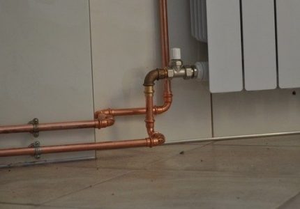 Open copper heating pipes