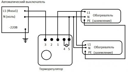 Diagrama de conexión de calentadores a través de termostato
