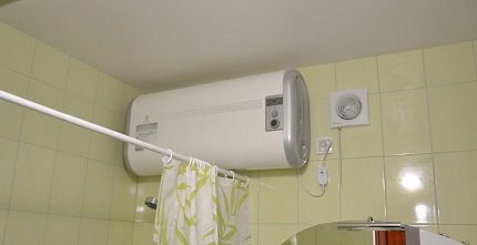 Horizontal electric boiler in the bathroom