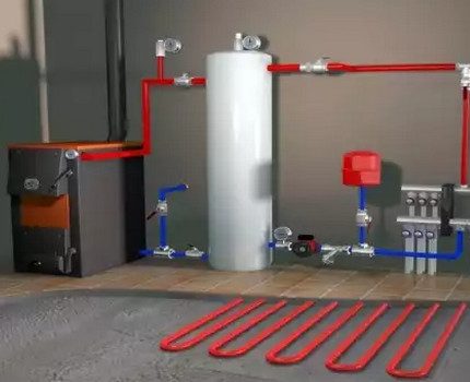 หม้อไอน้ำสองวงจรเชื่อมต่อกับระบบทำความร้อนใต้พื้น