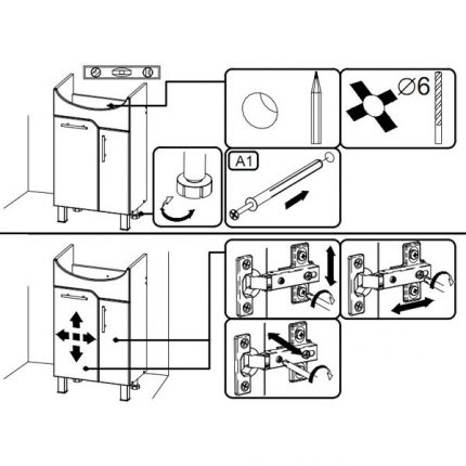 Monteringsschema för skåpet under diskbänken