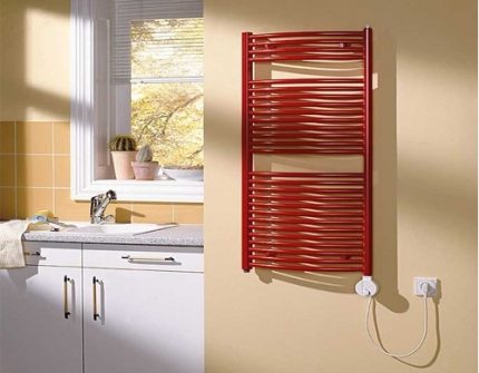 Electric heated towel rail in the bathroom