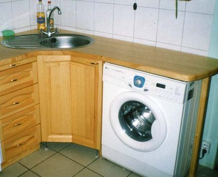 Narrow washing machine in a furniture set