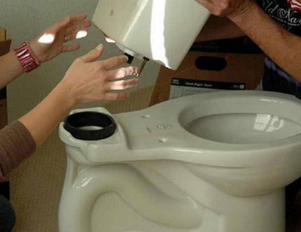 Installing the tank on the toilet