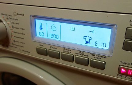 Affichage de la machine à laver