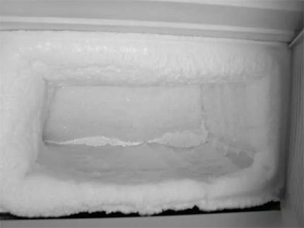 Ice in the freezer compartment