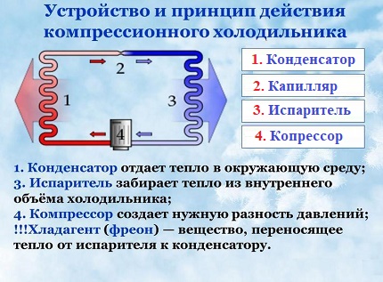 The principle of operation of the compression refrigerator