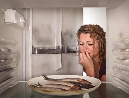 Buksan ang imbakan sa isang refrigerator ng mga produkto na may isang tiyak na aroma