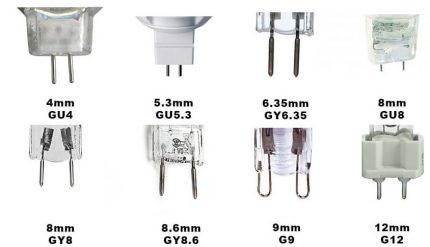 Halogen lamp sockets and pins