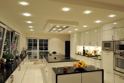 Stretch ceilings with LED lights