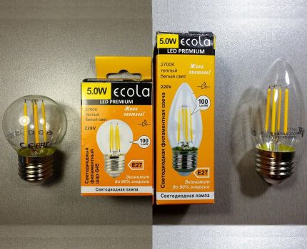 Mga lampara ng filament ng Ecola