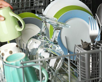 Washed dishes in the dishwasher