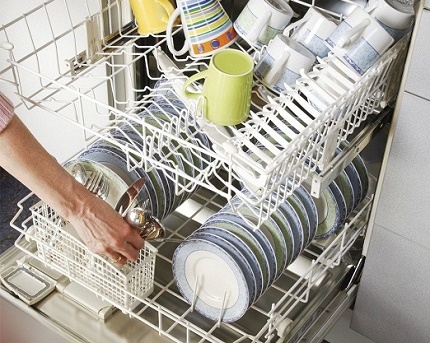 Teller und Tassen in der Spülmaschine