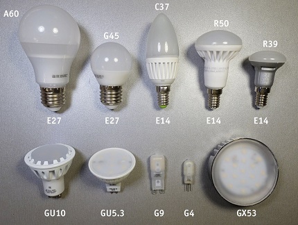 LED gaubtai ir bazinės parinktys