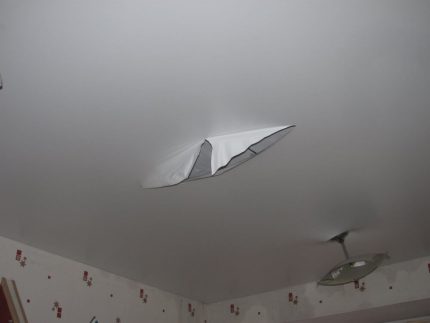 Damage to the stretch ceiling