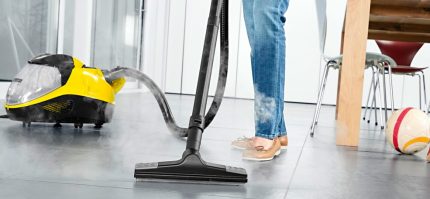 Steam cleaning the floor