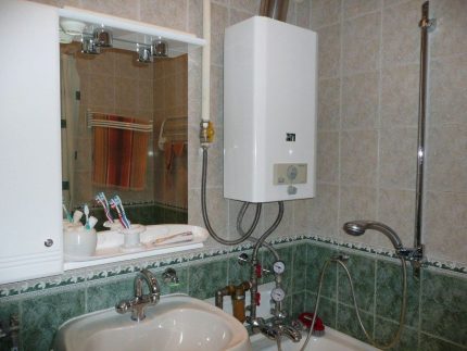 Gas water heater in the bathroom