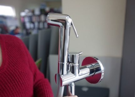 Hygienic shower mixer with holder