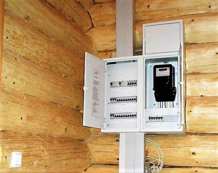 Installation of an electrical panel in a wooden house