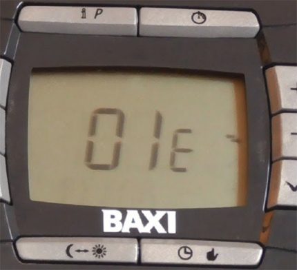 „Baxi 01E“ klaidos kodas