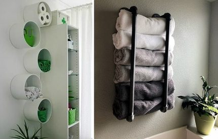 Shelves for towels in the bathroom