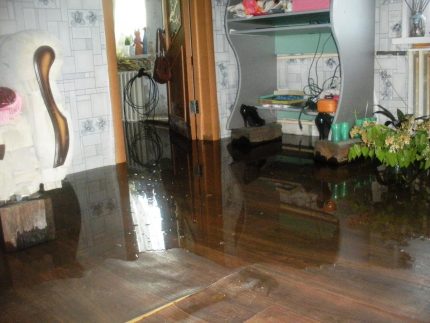 Översvämning av en lägenhet från en igensatt avlopp