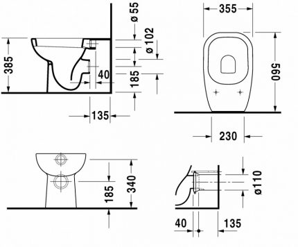 Σχέδιο της τουαλέτας με ενσωματωμένη δεξαμενή