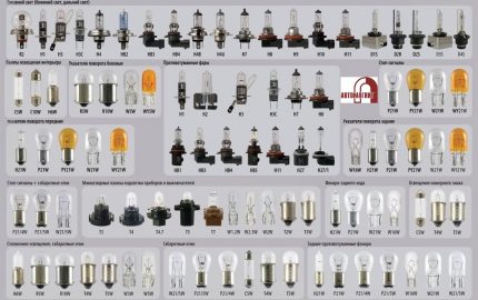 Automobilové žiarovky rôznych typov