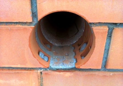 Brick wall hole for gas pipe