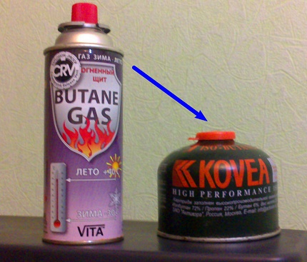 Gas spray cans with collet and threaded connections