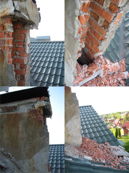 The destruction of a brick chimney