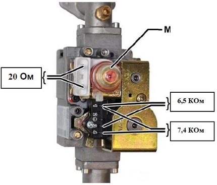 Resistance of coils of the gas valve of the Baxi boiler