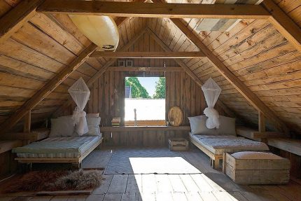 Summer attic in the cottage